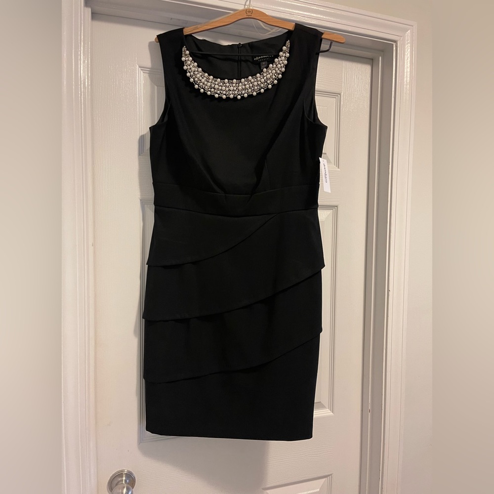 Little black dress with pearl and beaded collar
